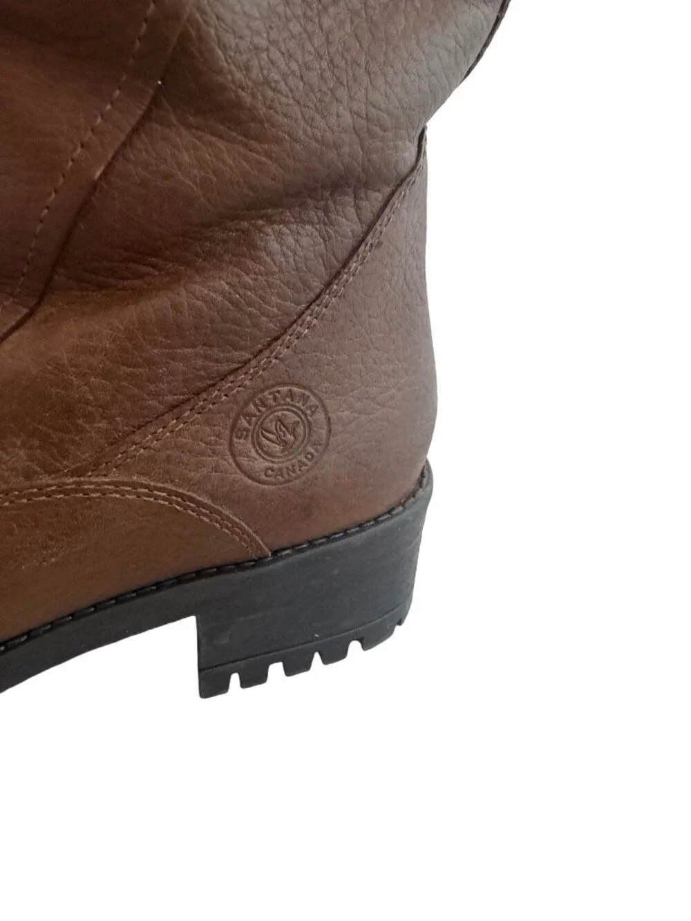 Santana Canada Tall Brown Leather Boots Sherpa Lining Rugged Outsole Size 8